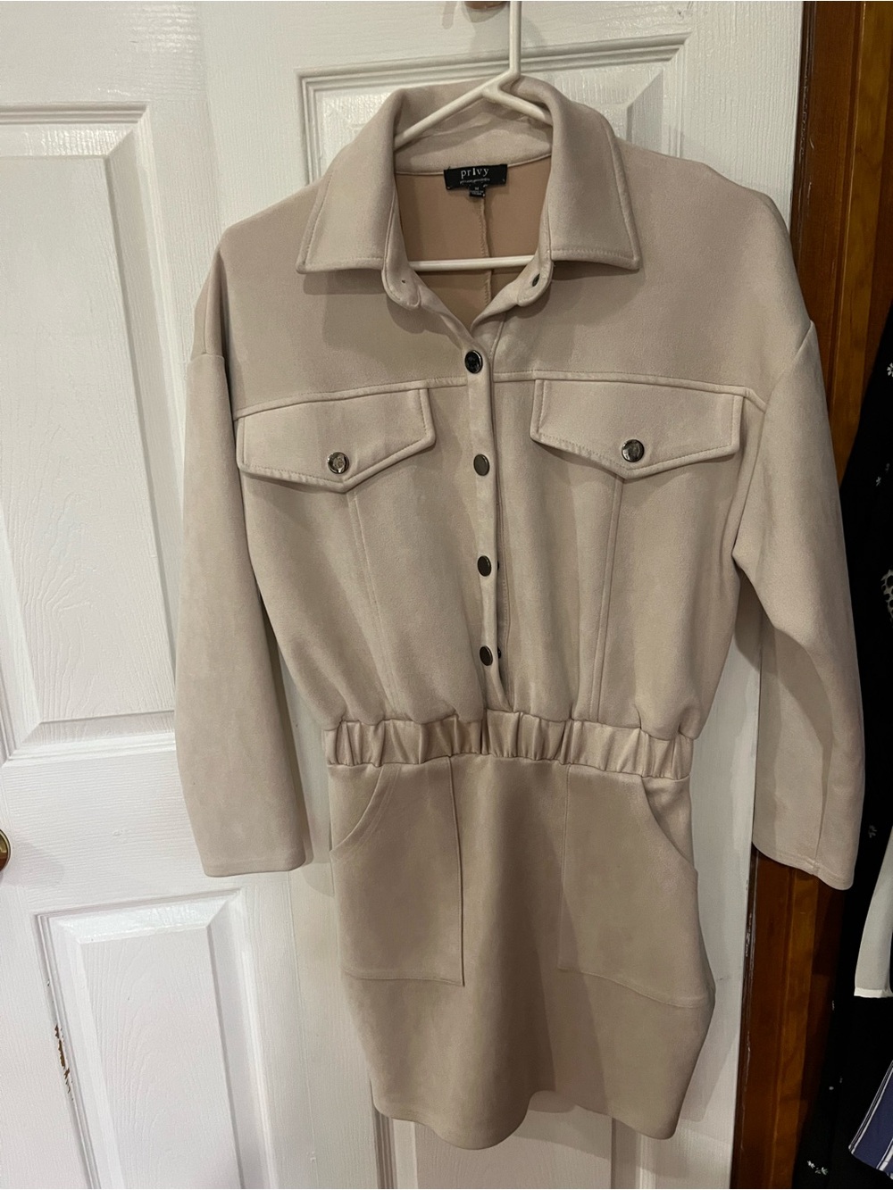privy Beige/Tan Suede-Look Shirt Dress